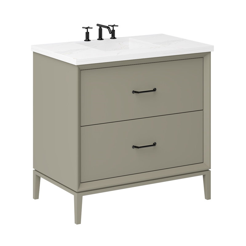 Alexandra Two-Drawer Single Bath Vanity, Matte Black, 30", French Olive