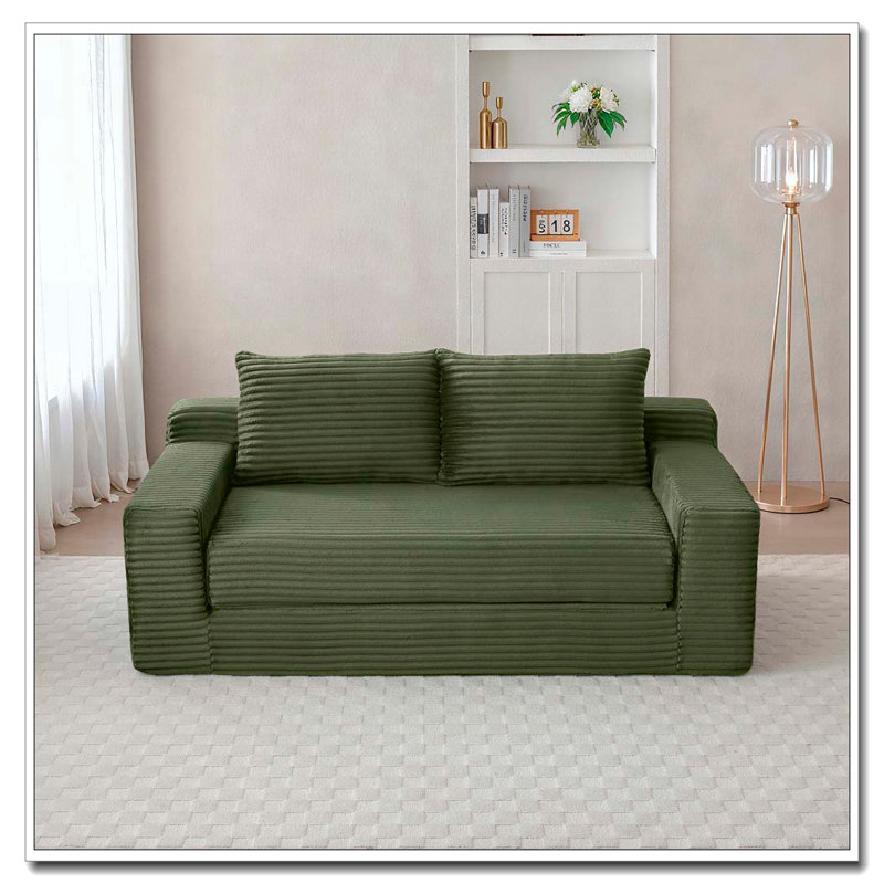 2 in 1 Convertible Folding Couch Bed,Memory Foam Cloud Loveseat Sofa, Green