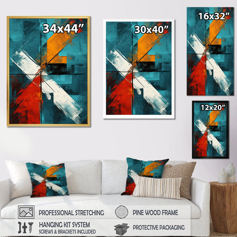 Impossible Logic Of Love, abstrait en bleu sarcelle - peinture murale abstraite, H 32 po x l 16 po, Cadre flottant noir