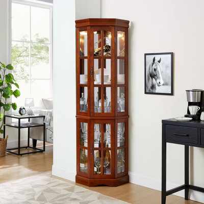 Vitrine de coin avec 5 tablettes et système d'éclairage (ampoule E26 non incluse)