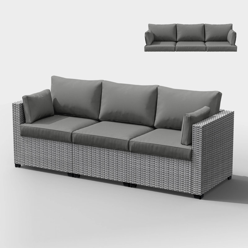 8-Piece Outdoor 4" Replacement Cushion Set Seat/Back Cushion(Set Of 3 Seats, 3 Backs, 2 Short Backs), Light Gray