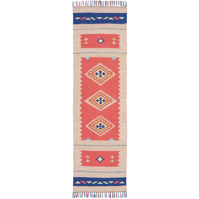 Tapis rouge fait à la main Farrah, Tapis de couloir 2 pi 3 po x 7 pi 6 po