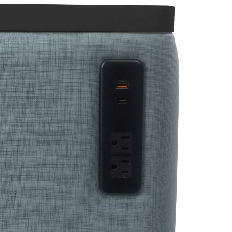 Pro Series Upholstered Square Ottoman Table with Tech Panel, Blue