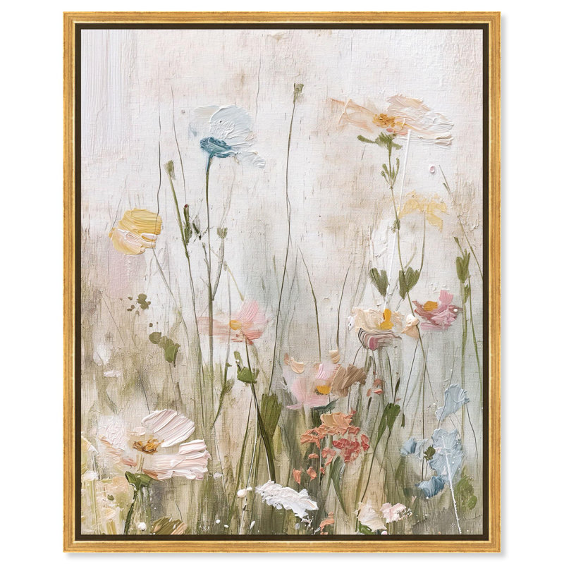 Art floral sur toile, lustre floral, Cadre flottant doré, H 25 po x l 21 po