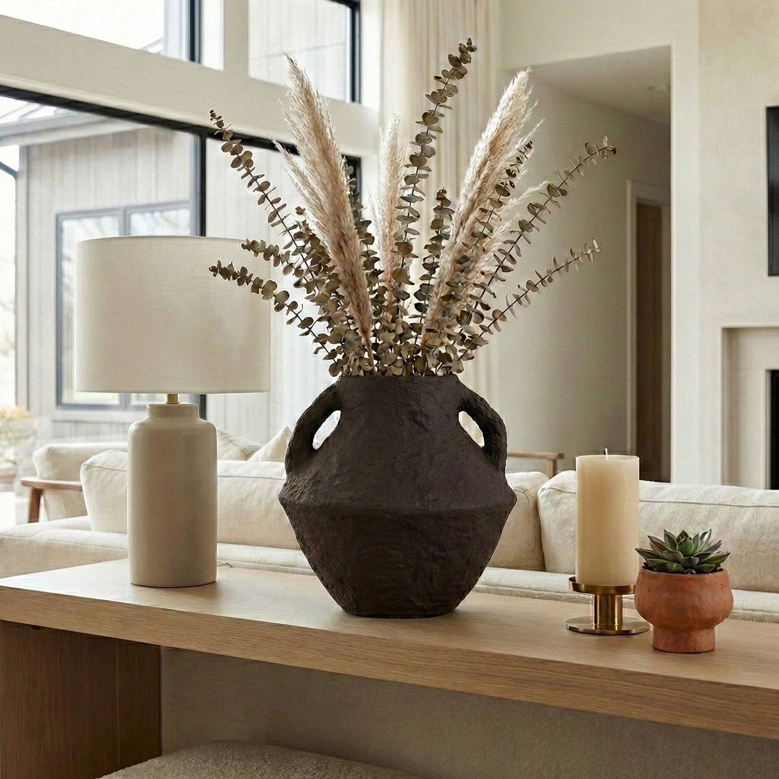 Handcrafted Table Vase, Dark Brown