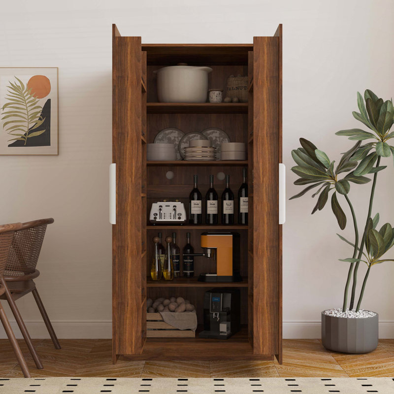 Armoire de cuisine de 62,99 po de hauteur, Brun / Doré
