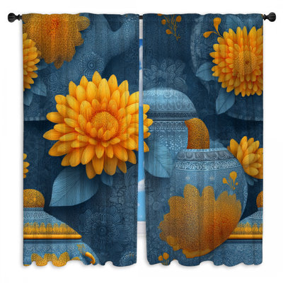 Rideaux de fenêtre Sunflower à motif floral transparent et obscurcissant - 2 panneaux