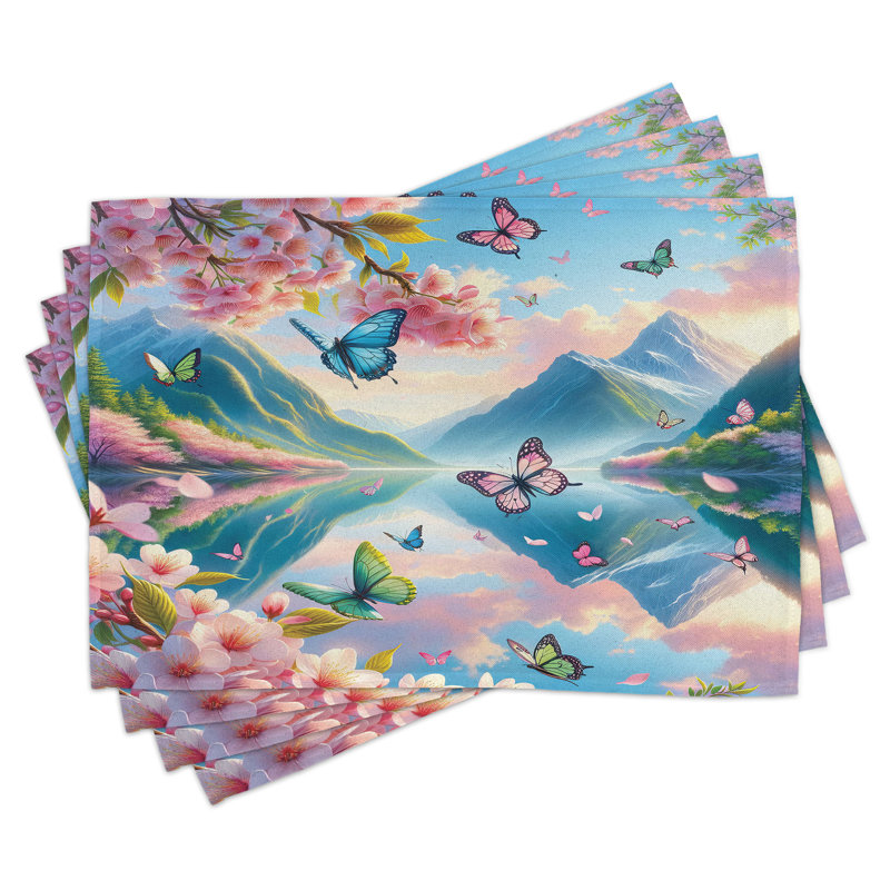 Ensemble de 4 napperons de fleurs de cerisier Ambesonne Lake