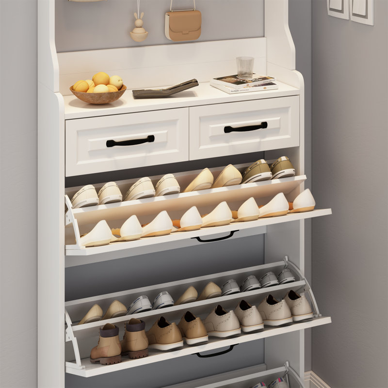 armoire à chaussures avec 3 portes et 2 tiroirs avec support, grand espace de rangement