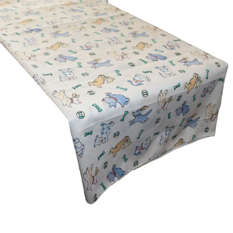 Puppies Print Table Runner, 24" W x 60" L, Blue/White