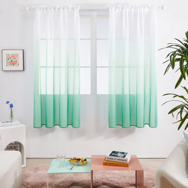 Zhejno Sheer Curtain Pair, 52" W x 63" L, Ice Green