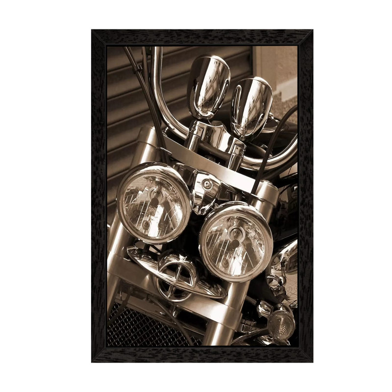 Harley Motorcycle - Print on Canvas, 101.6 cm H x 66.04 cm W, Black Framed