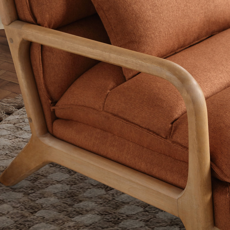 Lechia 25.79" Wide Comfort Linen Upholstered Arm Accent Chair With Lumbar Pillow, Brown Linen