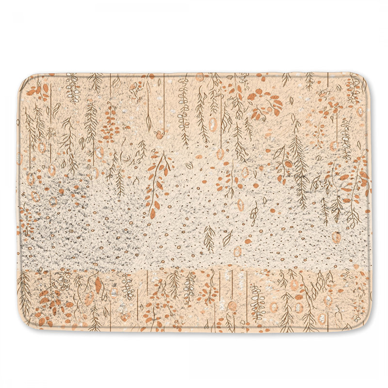 Feuilles de tapis de bain à motif floral bohémien, L 24 po x L 17 po, Floral beige