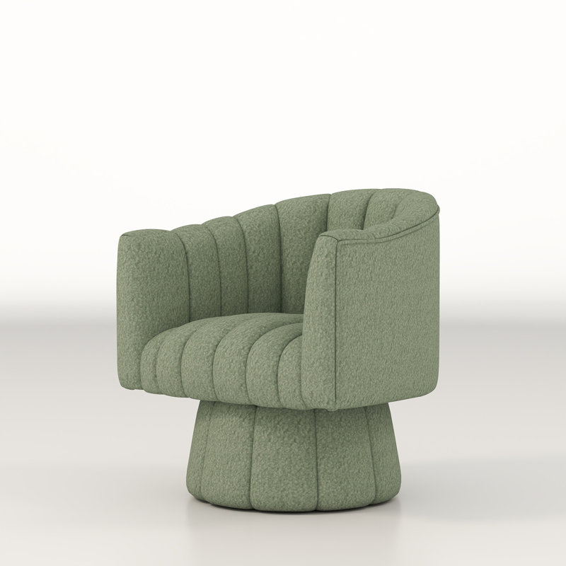 Murrow Upholstered Swivel Barrel Chair, Green Teddy