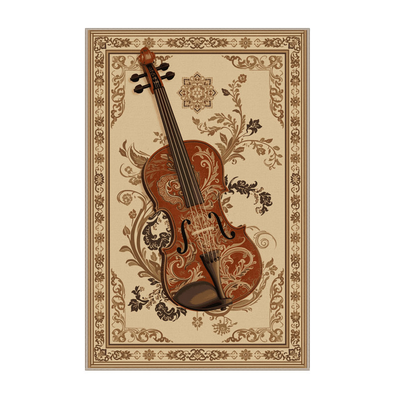 Soft Plush Glenmore Violin Classic Oriental Area Rug in Brown – Beige Binding, 6x9