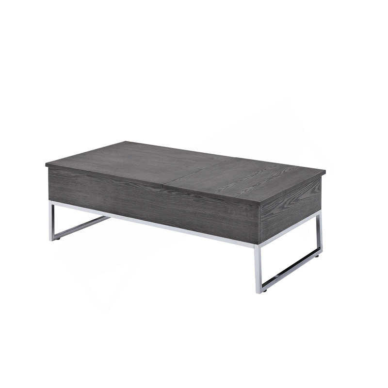Table basse avec plateau relevable en chêne gris et chrome