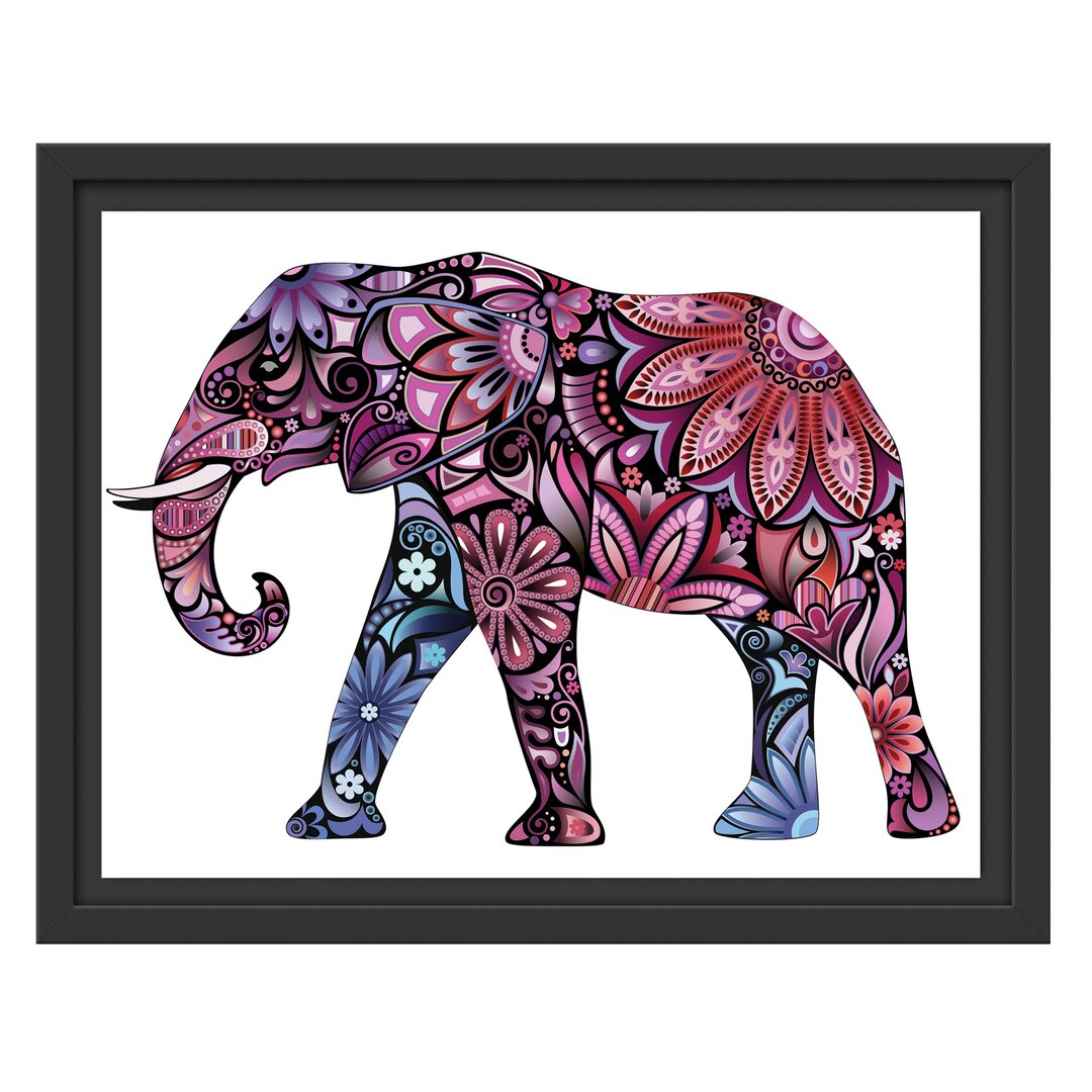 Gerahmtes Wandbild Elefant mit Ornamenten