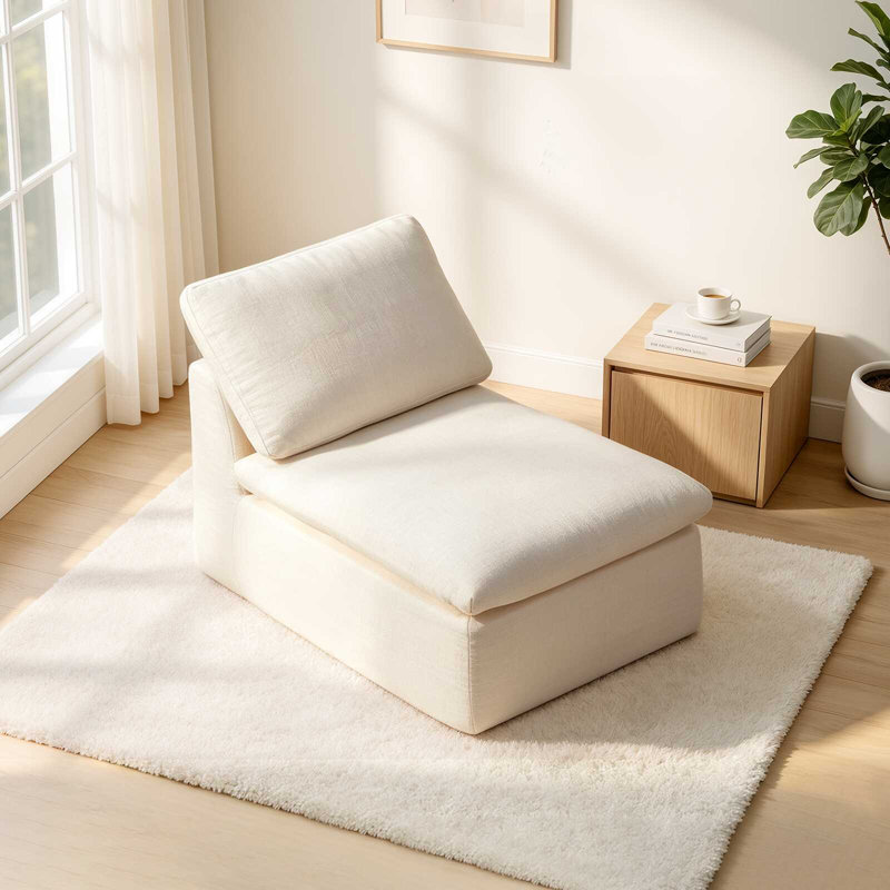 Fauteuil-canapé modulaire sans accoudoirs en chenille, sans assemblage, une place, Blanc