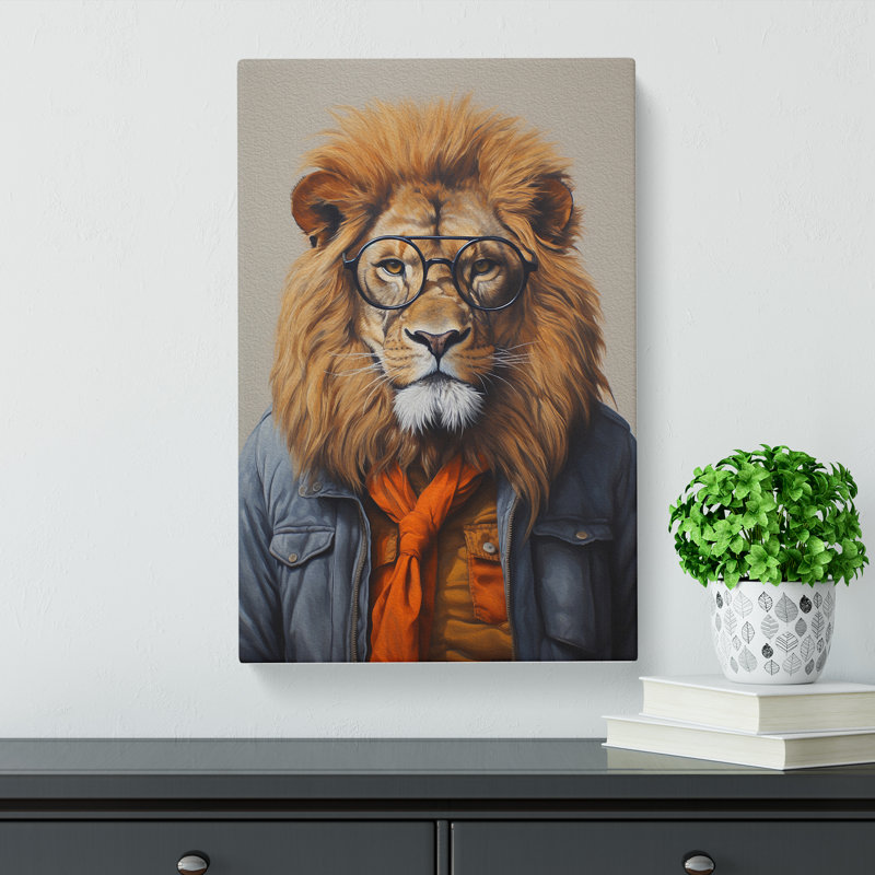 Lion With Glasses Painting No.3 - Wrapped Canvas, 60cm H x 40cm W x 3cm D