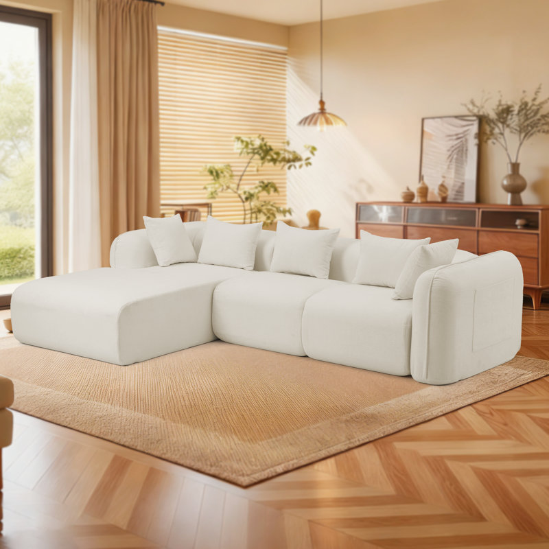 Boneless Cloud Sectional Couch In Two Boxes, Compressed Modular Sectional Sofa With Deep Seat, Beige Chenille