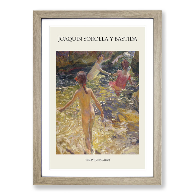 Swimming in the Sea by Joaquin Sorolla Y Bastida - Picture Frame Painting, 65cm H x 48cm W x 2cm D, Oak Framed