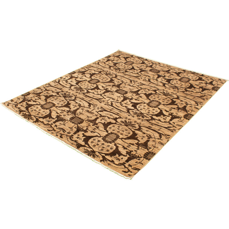 One-of-a-Kind 8'0" X 9'9" New Age Wool Area Rug in Tan/Dark Brown