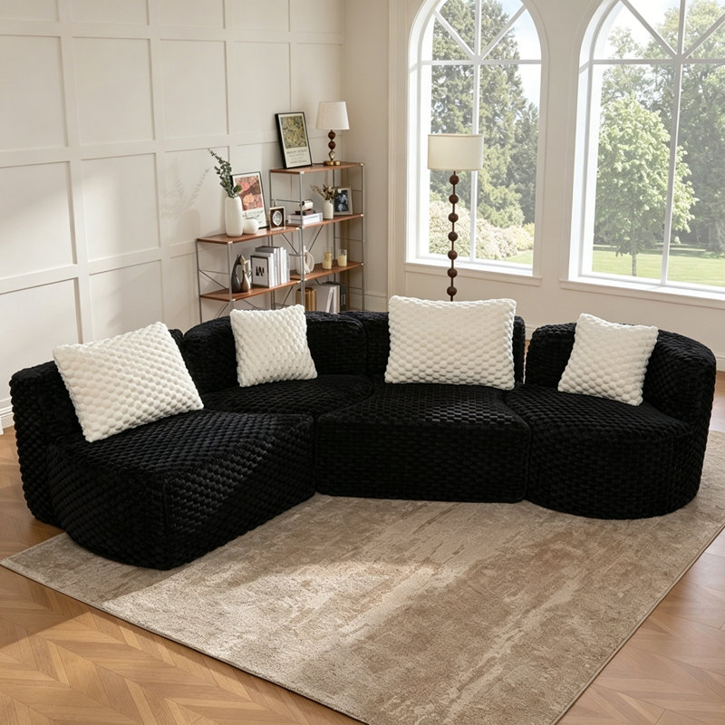 Canapé modulaire modulaire de 137,8 po sans os rembourré pour le salon, Polyester + noir