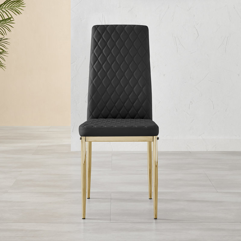 Eubanks 4-Person Round Dining Set, Black/Gold, Gold