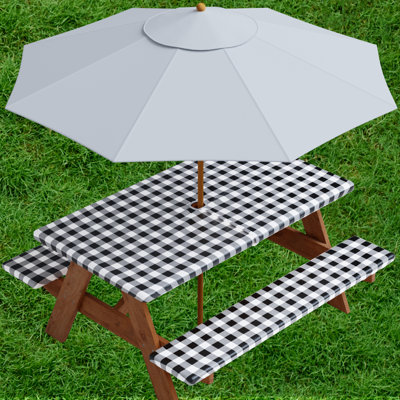 Jeveah Vinyl Picnic Fited 3 Pcs Tableclth With Umbrella Hole Rectangle 30X72 Red