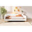 Grand lit de jour rembourré beige, 4 pieds de soutien, revêtement en lin et, sans sommier tapissier, en lin, fonctionnel pour la nuit, requis