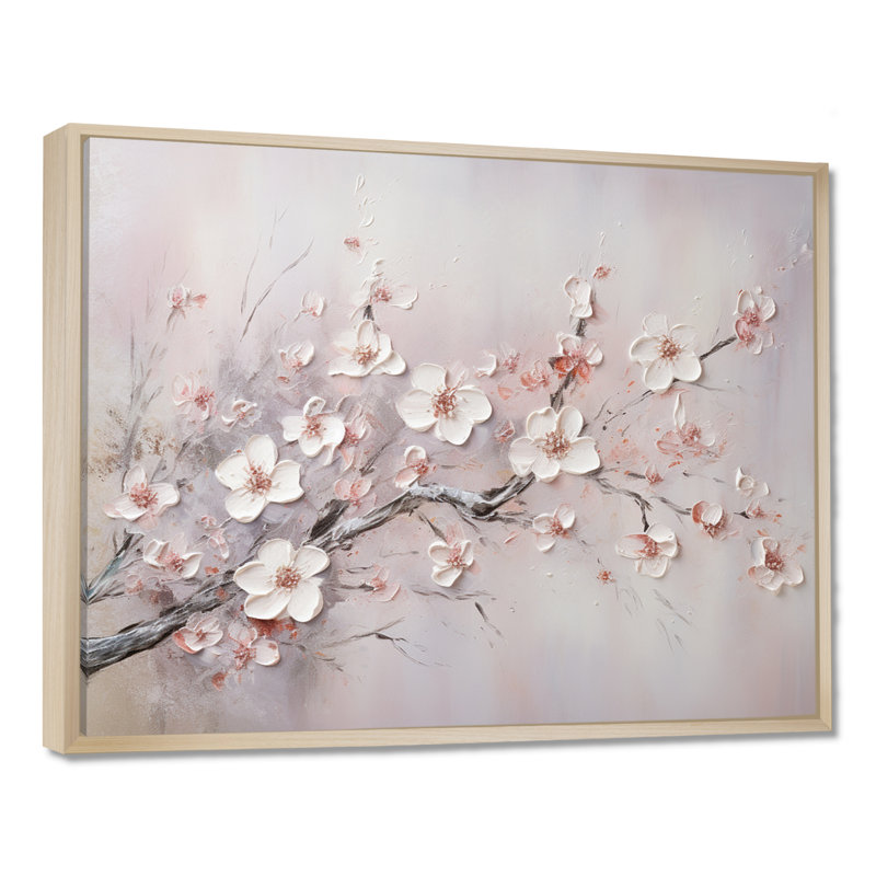 Pink And Grey Cherry Blossom Charm On Canvas Print, Floater Framed Print, 12" H x 20" W, Natural