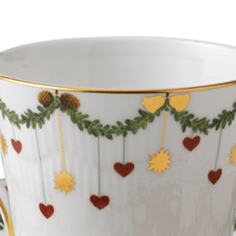 Royal Copenhagen Star Fluted Christmas High Handle Bone China Teacup and Saucer