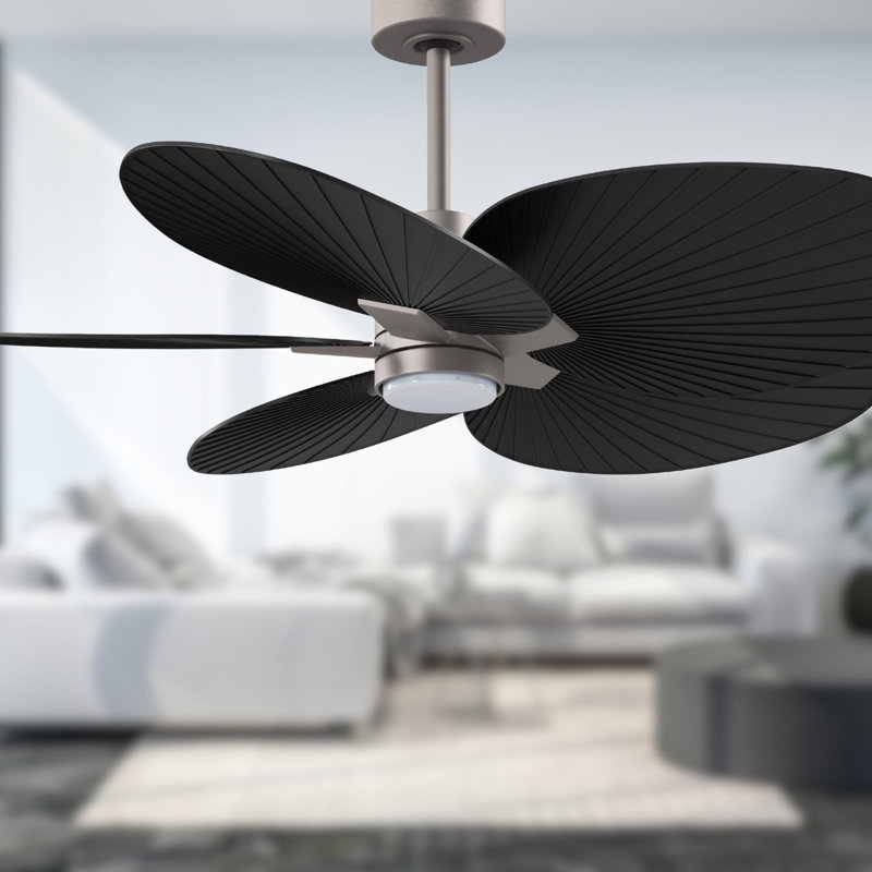 Alessandra Tropical - Five Blade Ceiling Fan - Integrated LED -Matte Black Finish -Light Blue Blades, Brushed Nickel