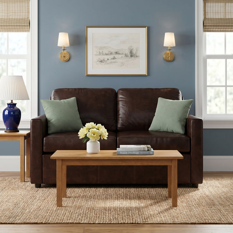 Savannah 58'' Leather Loveseat, Cordoba Army Green Top Grain Leather