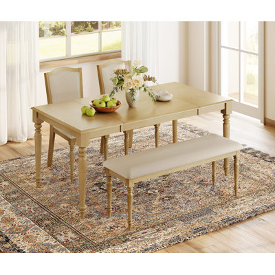 5 Piece Dining Table Set  Includes One Dining Table 2 Upholstered Bench 2 Wood Dining Chairs Farmhouse Dining Set Oak