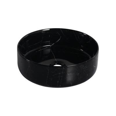 Above - Counter Round Ceramic Sink For Bathroom, Black And White Art, Baked Glaze, Smooth , 15.48 In Width, Depth, 4.74 Height, 19.07 Lb Art Basin , Easy To Clean, Three Layer Stain ,