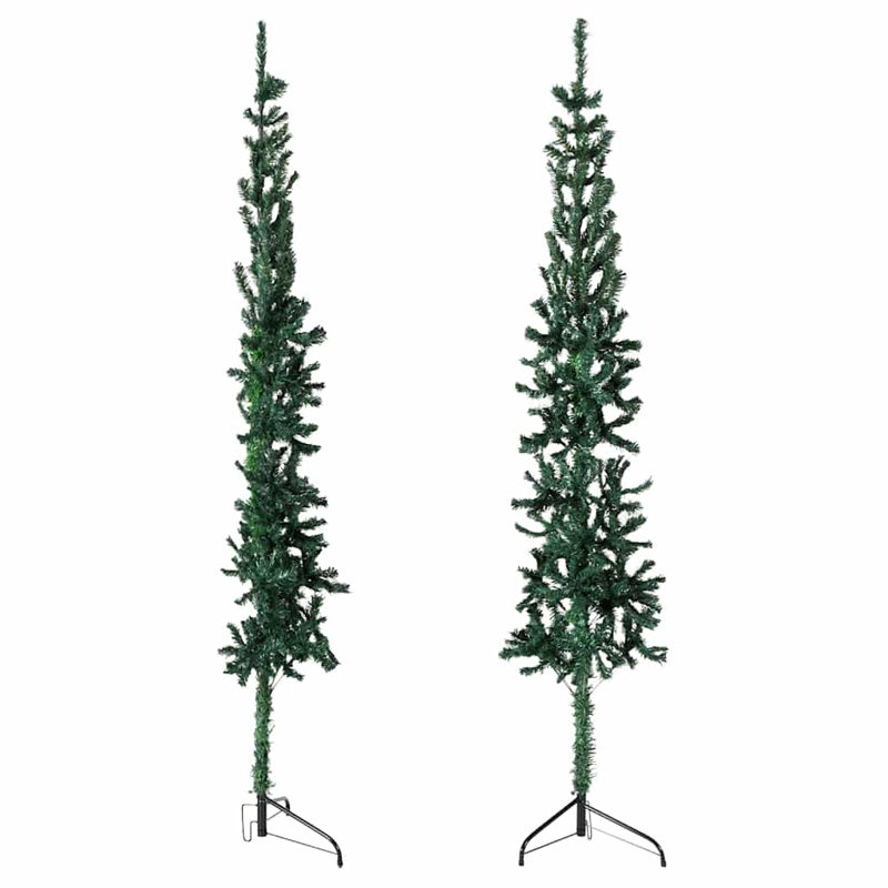 Moitié de sapin de Noël artificiel vert mince avec incrustations décoratives peu encombrantes, H 5 pi, Vert