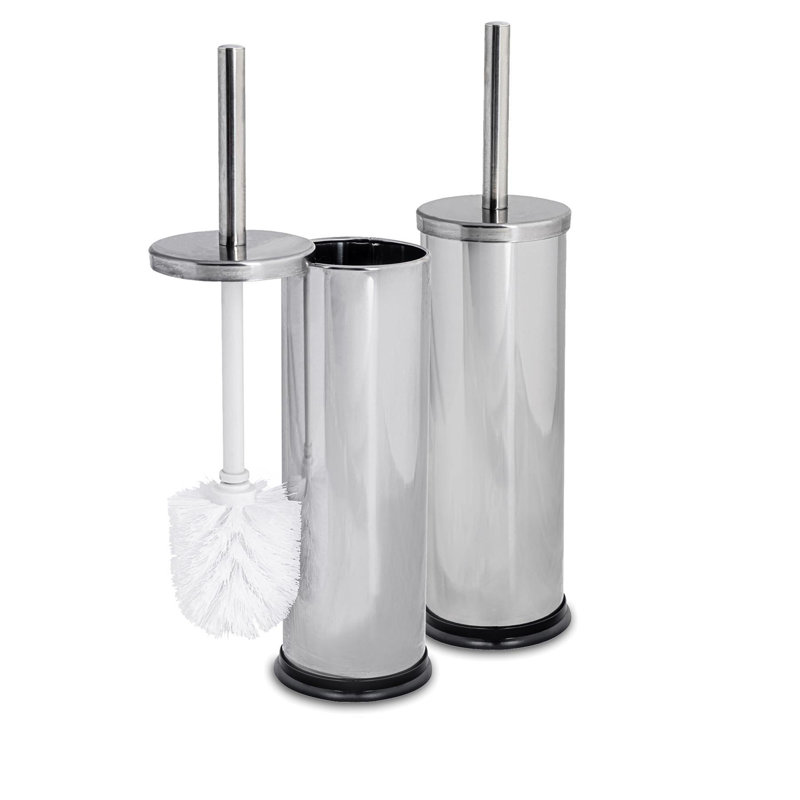Harbour Housewares Round Toilet Brushes with Holder, Chrome