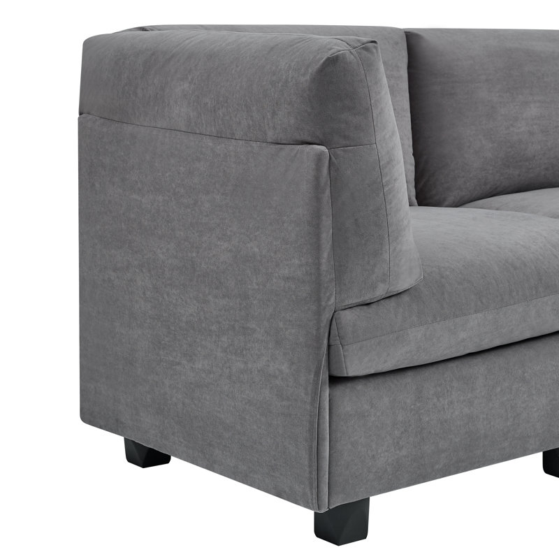 Upholstered L-Shaped Sectional Reversible, Grey Polyester Blend