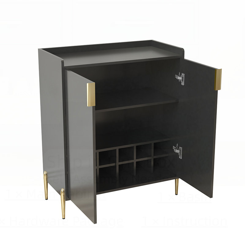 Bar à vin 2 portes avec tablettes réglables et charnières à fermeture douce, parfait pour les salles à manger et les salons modernes
