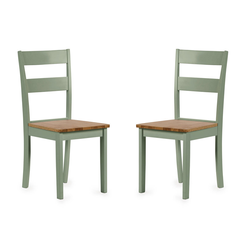 Hayasdan 42cm H Solid Wood Ladder Back Side Chair, Brown/Sage Green
