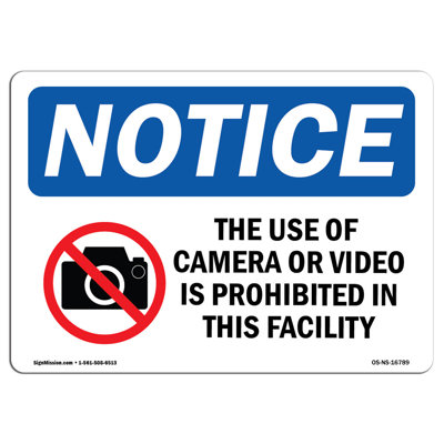 Use of Camera or Video Prohibited Sign