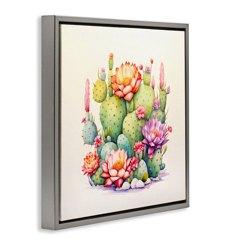 «Desert Spring Blooms», art mural encadré flottant par Andrea Haase, Cadre flottant gris lustré, H 18 po x l 18 po