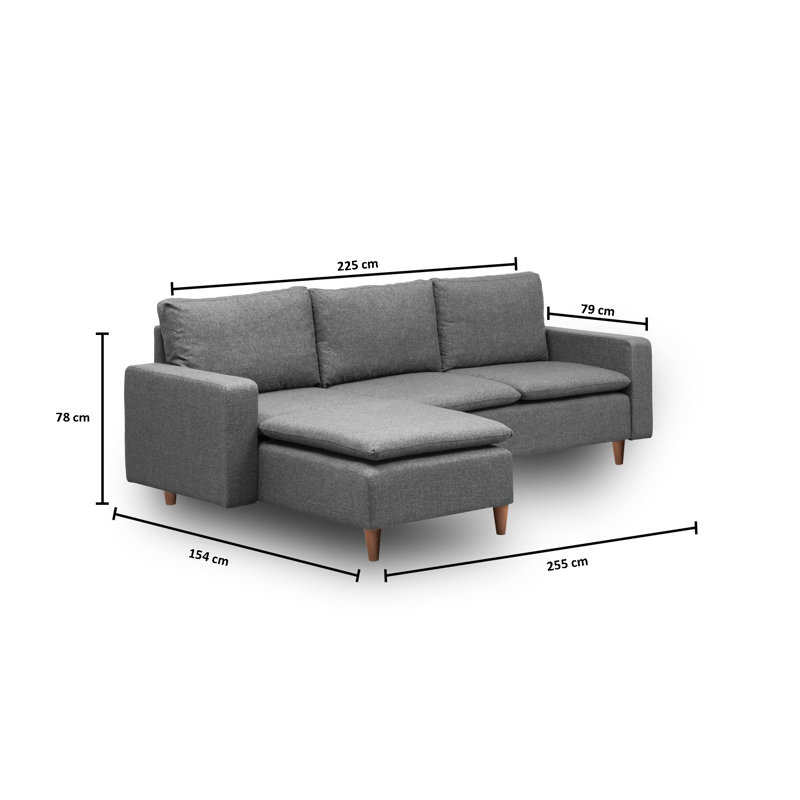 Modern Corner Sofa, Dark Grey, 100% Metal Frame & 100% Polyester Fabric, 89.4 x 31.5 x 18.1 inches | High DNS Foam & Silicon Fiber Cushions | Stylish Scandinavian Design, Perfect for Living Room & Hotel Lounge