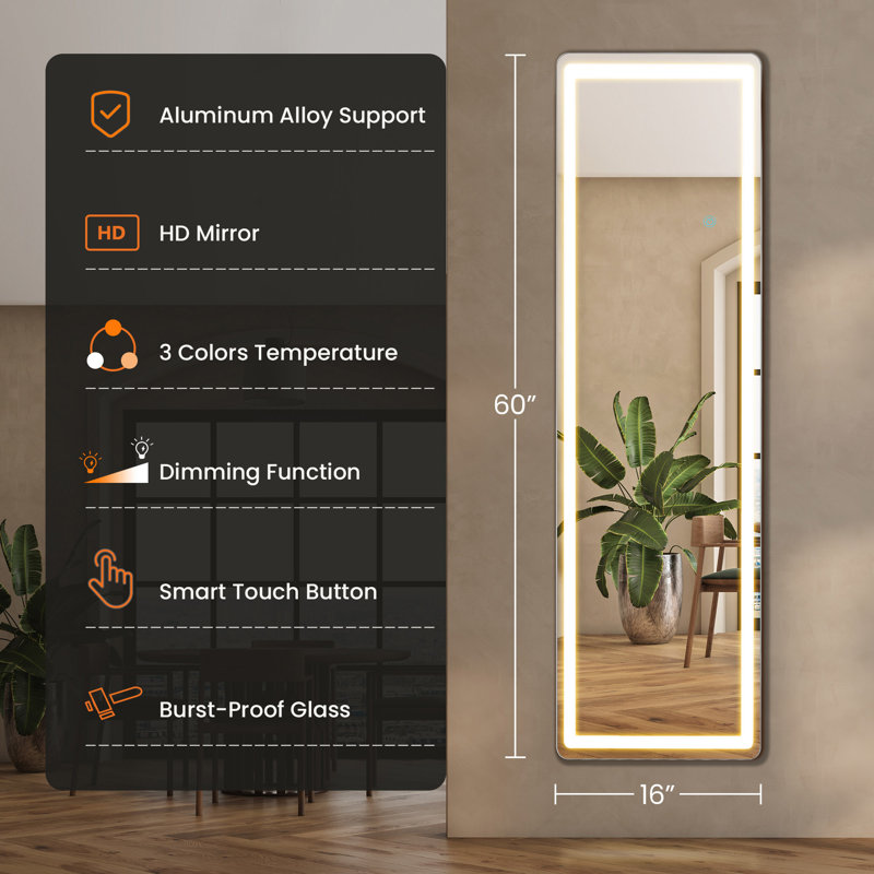 Miroir sur pied 3 lumières avec pied, 59,69 po x 15,59 po