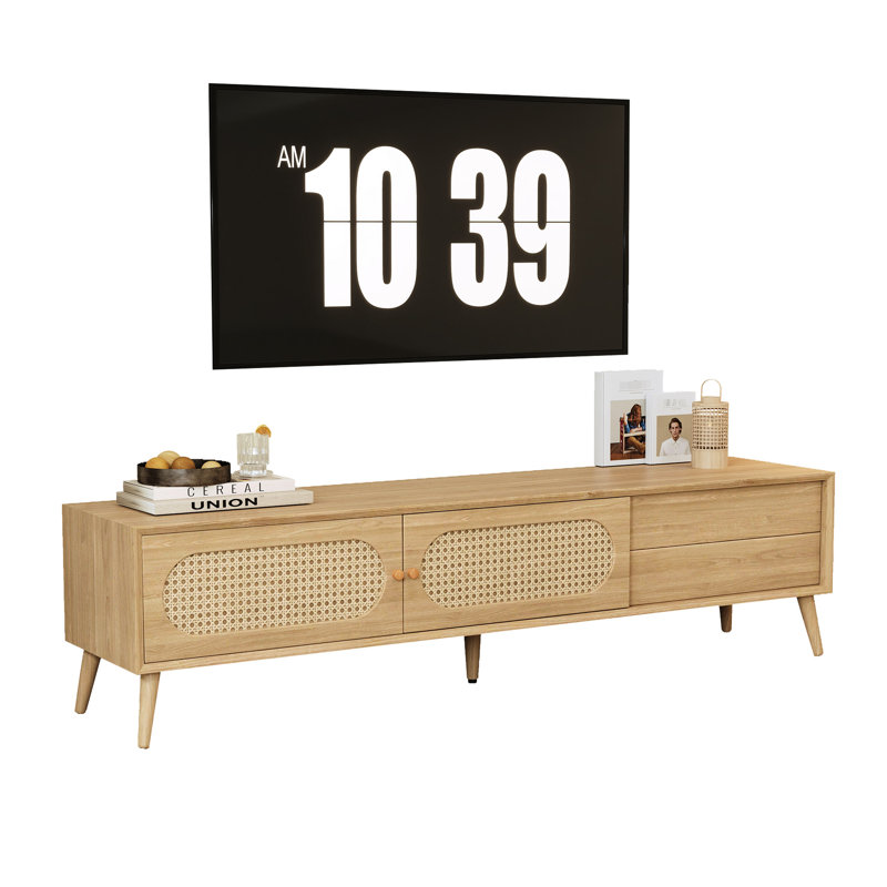 Console de 70 à 79 pouces, garniture, pieds modernes en bois massif, meuble audio-vidéo
