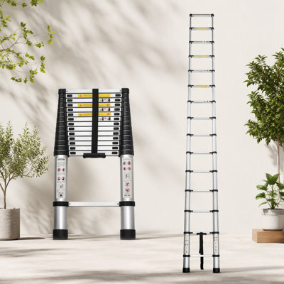 Échelle télescopique 14,5 pi, échelle télescopique, échelle pliante en alliage d'aluminium portable multi-usages pour le travail intérieur et extérieur, charge robuste de 300 lb