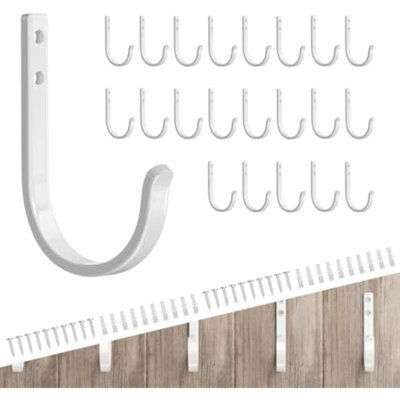 22LB Wall Hooks for Hanging Towel/Coat, White 20 Pack | Screw in Metal Hanger Wall Mount, for Outdoor, Closet, Door, Bathrooms, for Backpack, Robe