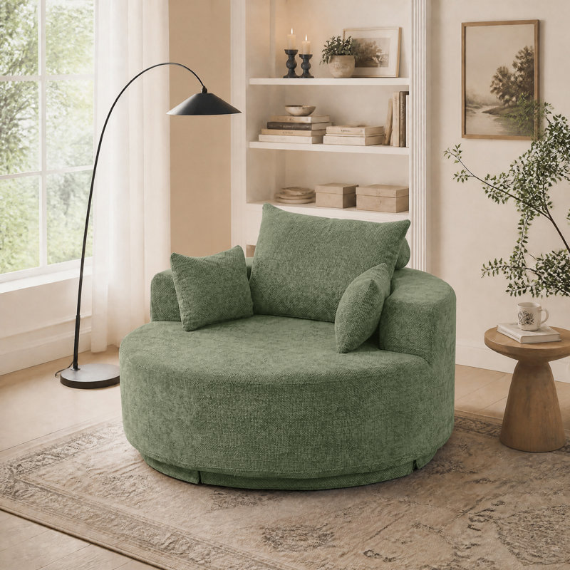 Fauteuil rond à compression de 55 po avec dossier rembourré et assise profonde, Green